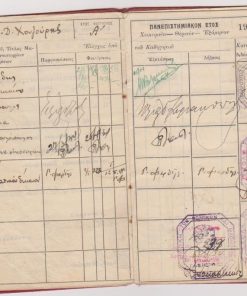 [Πανεπιστήμιο]: Πανεπιστήμιον Θεσσαλονίκης, Βιβλιάριον Σπουδών του φοιτητού της Σχολής των Νομικών και Οικονομικών Επιστημών Χουζούρη Νικολάου εξ Ανθεμούντος (Χαλκιδικής), 1933-1937, σκληρά εξώφυλλα, φωτογραφία, υπογράφουν οι καθηγητές των μαθημάτων [Βιζουκίδης, Κυριακόπουλος, Λιτζερόπουλος κ.ά.]