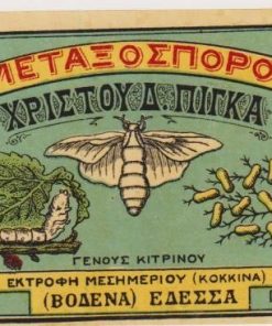 [Έδεσσα,  ετικέτα]: Μεταξόσποροι Χρίστου Δ. Πίγκα, χρωμολιθόγραφη, προπολεμική (;), διαστάσεις 13Χ9