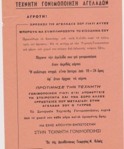 [Κιλκίς]: Διεύθυνσις Γεωργίας Κιλκίς, Τεχνητή γονιμοποίηση αγελάδων, μονόφυλλο, αρχές δεκαετίας του '60 (;), διαστάσεις 17Χ24