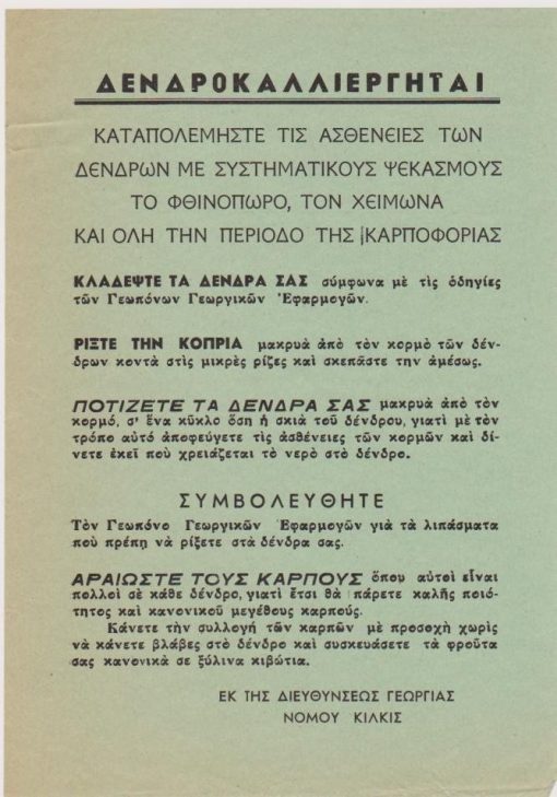 [Κιλκίς]: Διεύθυνσις Γεωργίας Κιλκίς, Δενδροκαλλιεργηταί, μονόφυλλο, αρχές δεκαετίας του '60 (;), διαστάσεις 17Χ24