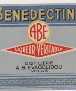 [Βόλος, ετικέτα]: BENEDECTINE,  Distillerie A. B. Evagelidou * Volos, έγχρωμη, διαστάσεις 11Χ8