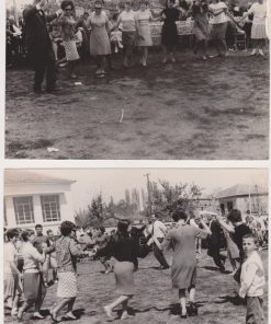 [Γεωργικά, Καβαλλάριον]: Δύο ασπρόμαυρες φωτογραφίες - στο πίσω μέρος της μίας σημειώνεται: "Ο Διευθυντής Γεωργίας κ. Κ... χορεύει με τις αγροτονεάνιδες εκ Καβαλλαρίου κατά την εκδήλωσιν της 22ας Απριλίου 1968", διαστάσεις 18Χ13
