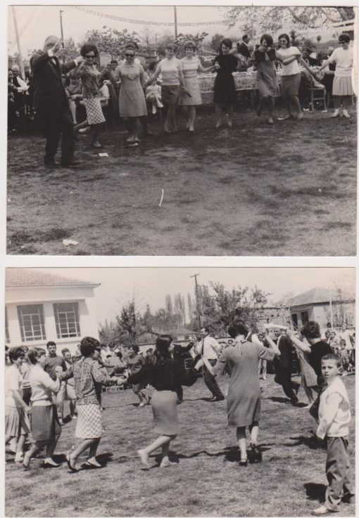 [Γεωργικά, Καβαλλάριον]: Δύο ασπρόμαυρες φωτογραφίες - στο πίσω μέρος της μίας σημειώνεται: "Ο Διευθυντής Γεωργίας κ. Κ... χορεύει με τις αγροτονεάνιδες εκ Καβαλλαρίου κατά την εκδήλωσιν της 22ας Απριλίου 1968", διαστάσεις 18Χ13