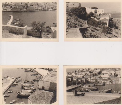 [Ύδρα]: 4 ασπρόμαυρες φωτογραφίες, διαστάσεις 10.5Χ7.5, στο πίσω μέρος από την κάθε μία σημειώνεται με μελάνι "Ύδρα, Αύγουστος 1955"