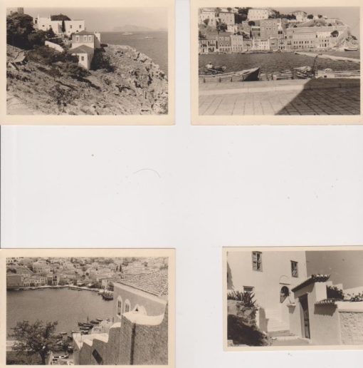 [Ύδρα]: 4 ασπρόμαυρες φωτογραφίες, διαστάσεις 10.5Χ7.5 οι τρεις και 8.5Χ6 η τετάρτη, στο πίσω μέρος από την κάθε μία σημειώνεται με μελάνι "Ύδρα, Αύγουστος 1955"