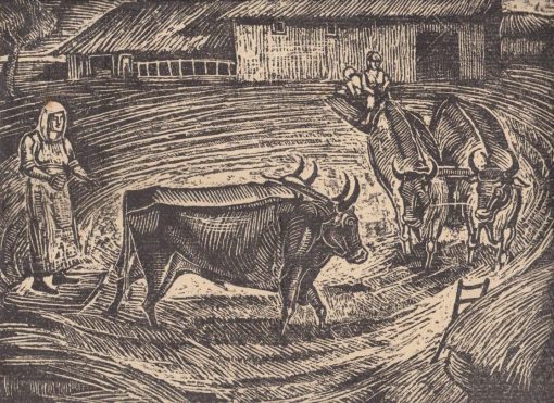[Χαρακτικό]: Χρήστος Λεφάκης, [Όργωμα], 1934, διαστάσεις 35Χ27, τραβηγμένο σε χαρτί * το χαρακτικό χρησιμοποιήθηκε ως εξώφυλλο ή εικονογράφησε περιοδικό της Θεσσαλονίκης [κάτω αριστερά και μέσα στο έργο φαίνονται τα αρχικά Χ και Λ καθώς και η χρονολογία]