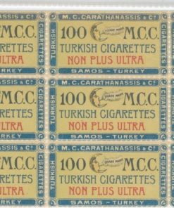 [Βινιέτες, Σάμος]: M. C. CARATHANASSIS - Turkish cigarettes, Samos - Turkey, φυλλαράκι με 9 βινιέτες, γόμα
