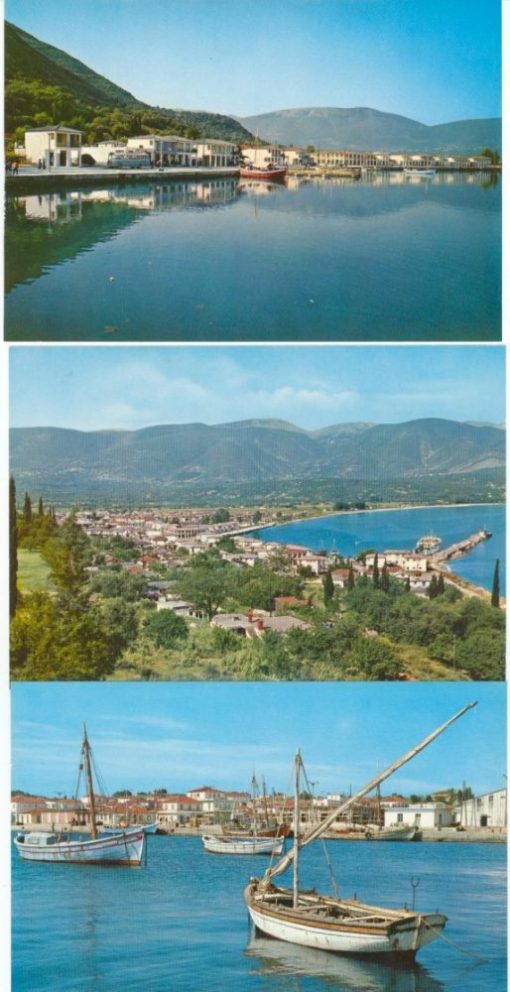 [Κεφαλληνία, κάρτες]: 4 έγχρωμες κάρτες, δεκαετία του 70, αχρησιμοποίητες, εκδότης Β. Ησαΐας, Αθήναι [1. Ληξούριον - Πρωϊνό στην παραλία. 2. Ληξούριον - Μερική άποψις. 3. Σάμη - Μερική άποψις. 4. Σάμη -  Άποψις παραλίας ]