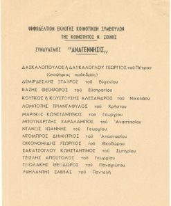 [Σέρρες, ψηφοδέλτιο]: Ψηφοδέλτιον εκλογής κοινοτικών συμβούλων της κοινότητος Ν. Ζίχνης [ νομού Σερρών] - Συνδυασμός "ΑΝΑΓΕΝΝΗΣΙΣ"