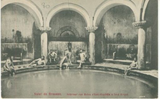 [Προύσσα, κάρτα]: Intérieur des Bains d' Eski-Kaplidja à Tché Kirgué, ασπρόμαυρη, ταχυδρομημένη (1910) - αποκολλημένα τα γραμματόσημα
