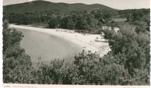 [Σκιάθος, κάρτα]: Πρωϊνό στις Κουκουναριές, "Στουρνάρας", ασπρόμαυρη, αχρησιμοποίητη
